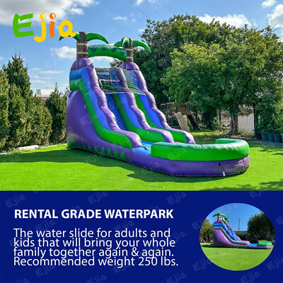 #ad 16FT Purple Tropical Commercial Inflatable Water Slide With Splash Pool For Kids