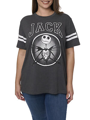 #ad Disney Jack Skellington Striped Short Sleeve T Shirt Charcoal Women#x27;s