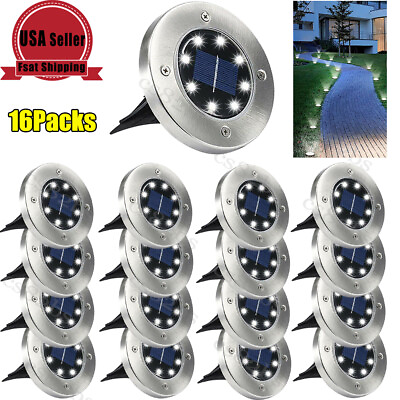 16Packs Solar Ground Lights Yard Garden Pathway Outdoor Disk Lights With 8 LED