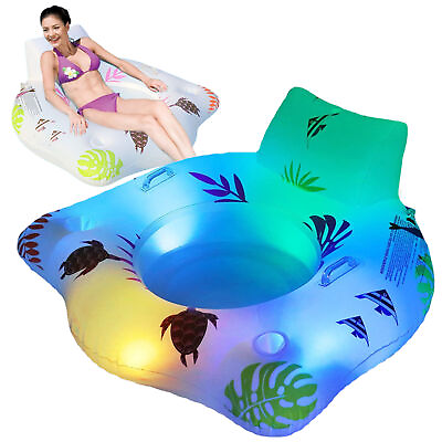 #ad Inflatable Pool Air Mattress With LED Light Swimming Floats Pool Lounge Float