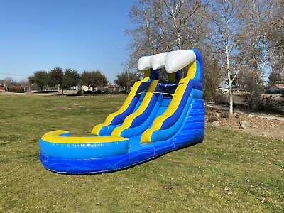 #ad Tsunami Wave Blue Marble 12 Foot Inflatable Water Slide Commercial 1HP Blower