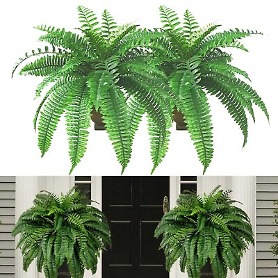 #ad 1 Bundles 23quot; Artificial Plants Fake Boston Fern Greenery Outdoor UV Resistant
