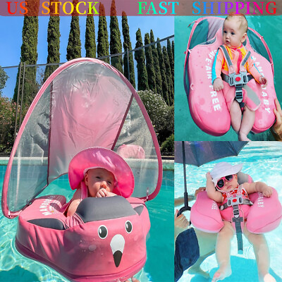 #ad Pink Baby Swimming Float Lying With Canopy Non Inflatable Infants Swim Train