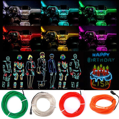 16ft LED Neon Light Glow EL Wire String Strip Rope Tube Lamp Car Decor Halloween