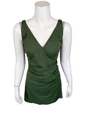 #ad Denim amp; Co. Women#x27;s Beach Wrap Front Swim Dress Dark Olive Green Size 10