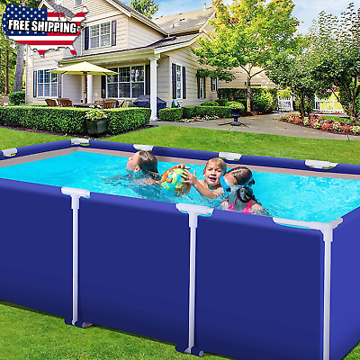 #ad Swimming Pool Rectangular Metal Frame 7X 4.9X 2Ft above Ground Swimming Pool NEW