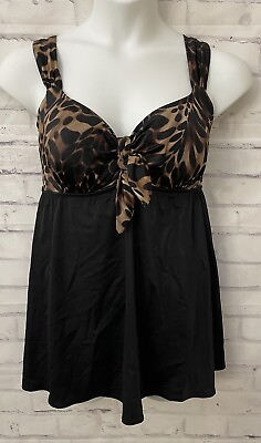 #ad Inches Away Size 18W Black Leopard Swimsuit Swim Dress Modest Slimming