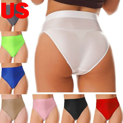 #ad US Women#x27;s Glossy Shiny High Waisted Swim Bottom Smooth Tankini Swimsuit Briefs