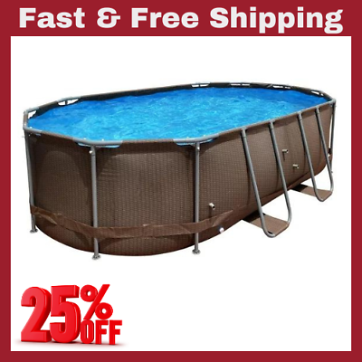 #ad #ad Avenli 14 ft. Brown Oval Steel Frame Above Ground Swimming Pool with accessories