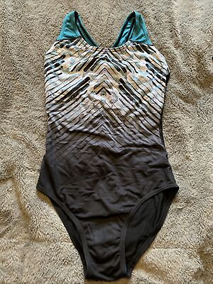 #ad Ladies Used swimming costume black Aztec Racer Back Sz 14