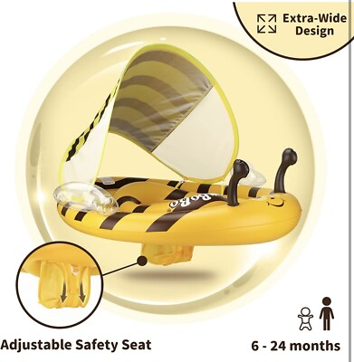 #ad Swimbobo Baby Pool Float Ring with Adjustable Sun Canopy and Safety Seat