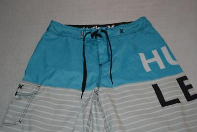 32159 a Hurley Board Shorts Surfing Swimming Size 32 Blue Polyester Mens