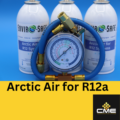 Arctic air 12 Auto AC Refrigerant support 3 cans amp; brass charging gauge