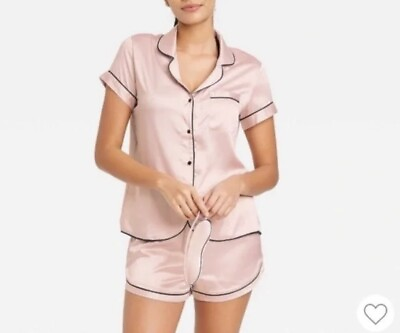 stars above 2 Piece Pink Satin Shorty pajamas set Size Small