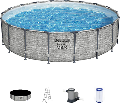 #ad #ad Steel Pro MAX 18’ X 48” round above Ground Pool Set Frame Realistic Stone