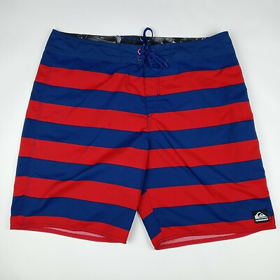 #ad QUIKSILVER Board Shorts Unlined Swimming Trunks Red Blue Men#x27;s Size 40