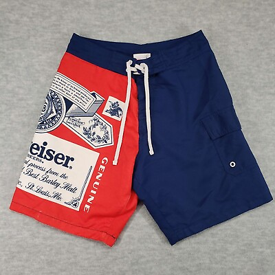 #ad Budweiser Board Shorts Mens Small Red Blue Beer USA America Swim Surf Trunks