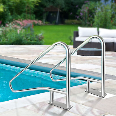 57x35in Inground Pool Handrail Rustproof Stainless Steel Stair Grab Hand Rail US