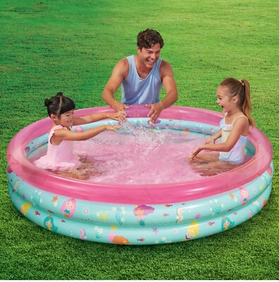 #ad Pink 3 Ring Inflatable Kiddie Swimming Pool Round Age 2 amp; up 65quot; x 14.5quot; NEW