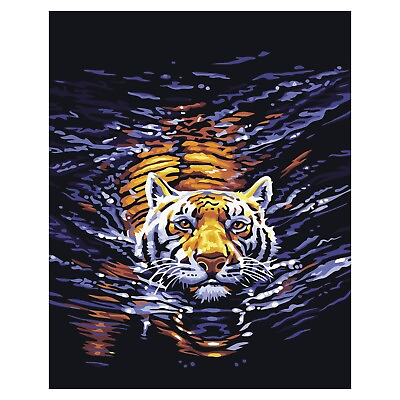 #ad Tiger Swimming Paint by Numbers Canvas Art Work DIY 40cm x 50cm