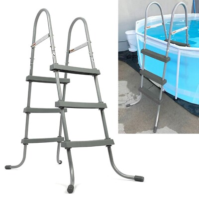 #ad 36 Inch Wall Height 3 Stair Step Outdoor Above Ground Swimming Pool Ladder Gray