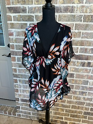 Kona Sol women#x27;s swimming cover up tropical floral pattern size small casual
