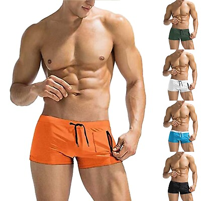 #ad #ad Mens Summer Swim Shorts Solid Mesh Breathable Lace Up Low Waist Swimming Trunks