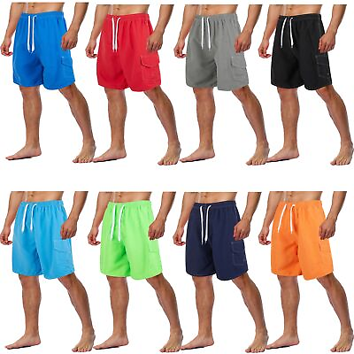 Men Swimming Shorts Solid Colors Swim Trunks Cargo Pocket Bathing Suit For Men