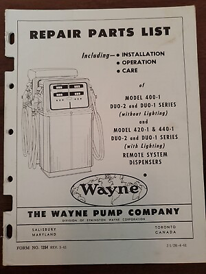 #ad Wayne 400 Duo#x27;s Gas Pump Instruction Assembly Service Manual 1961