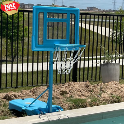 #ad Pool Side Basketball Hoop Adjustable Height Net Backboard Swimming Pool Game