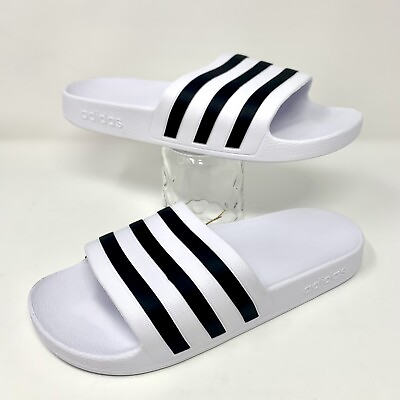 #ad Adidas Adilette Aqua Slide Sandals Women’s 7 White Black