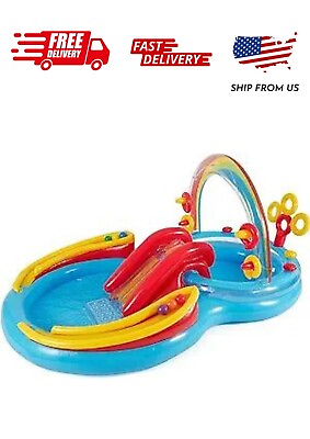 #ad Intex 9.75ft x 6.3ft x 53in Rainbow Slide Kids Play Inflatable Pool Ring Center