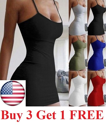 #ad Women Spaghetti Strap Bodycon Camisole Sexy Party ClubWear cami tank top Dresses