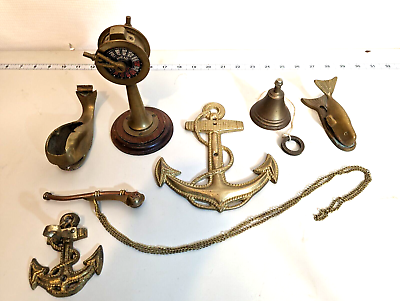 Lot 7 Vintage brass nautical decorations boat decor marine Anchor Telegraph Rare