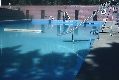 #ad 1950#x27;s Slide View of Empty Public Swimming Pool Swim At Your Own Risk Location ?