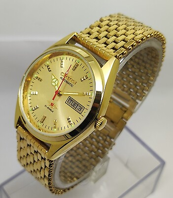 citizen automatic men Gold Plated Gold dial day date watch working order
