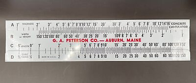 #ad Vintage Concrete Slide Ruler 150 Yard Volume Calculator GA Peterson Auburn Maine