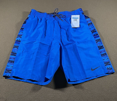 #ad Nike Mens Shorts Swim Trunks Medium Blue Logo Tape 9quot; Volley