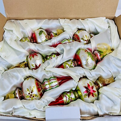 Box of 6 8.5” Frontgate Holiday Collection Ornaments Blown Glass Never Used HTF