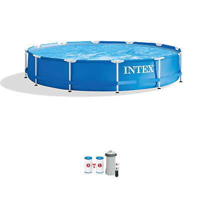 #ad Intex 28211EH 12#x27; x 30quot; Metal Frame Round Above Ground Swimming Pool with Pump