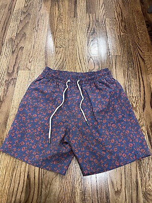 #ad Fair Harbor Men’s Swim Trunks Board Shorts Lined Floral Blue Red Size Small