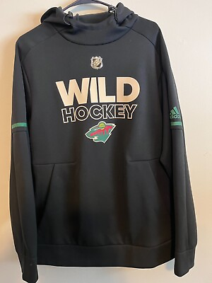 #ad Adidas MN Wild NHL hockey hoodie black medium slightly used Minnesota sweatshirt