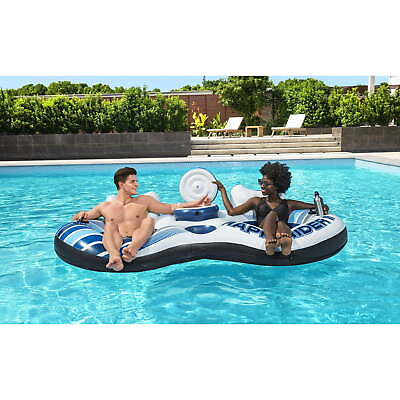 #ad 2 Person Pool Lounger Floats For Adult With Drink Holder And Ice Chest Clearance