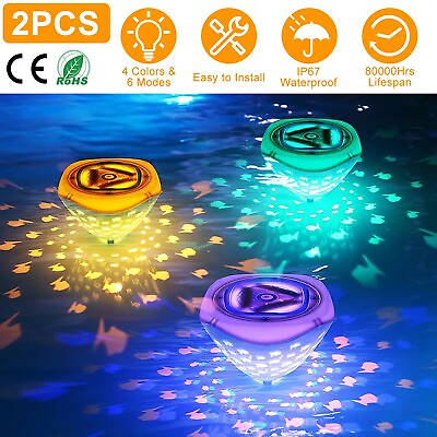 #ad 2PCS Swimming Pool Floating Lights Magnet Underwater Pond RGB LED Lamp Decor