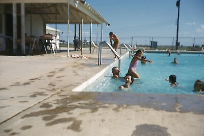#ad 1961 Slide People Enjoying Public Swimming Pool Location ?