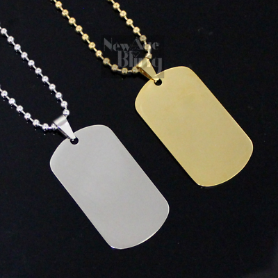 Stainless Steel Dog Tag Military 16quot; 40quot; with 3mm Ball Gold Plated Necklace