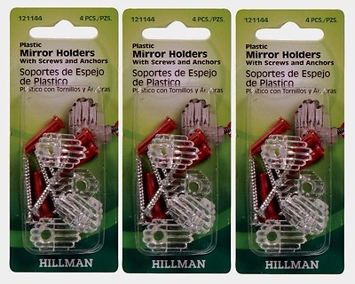#ad 3 pks Hillman AnchorWire Acrylic Single Mirror Wall Holder Hanger Kit 121144