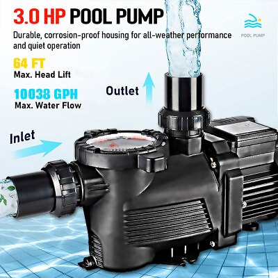 3.0HP Portable Swimming Pool Pump Motor W Filter Above Ground InGround 220 240V