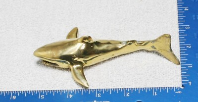 Vintage Solid Brass SWIMMING SHARK FIGURINE Paperweight collectible 5.5 in