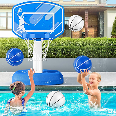 #ad Swimming Pool Basketball Hoop Game Pool Toys with 4 Balls 2 Nets and Pump Adj